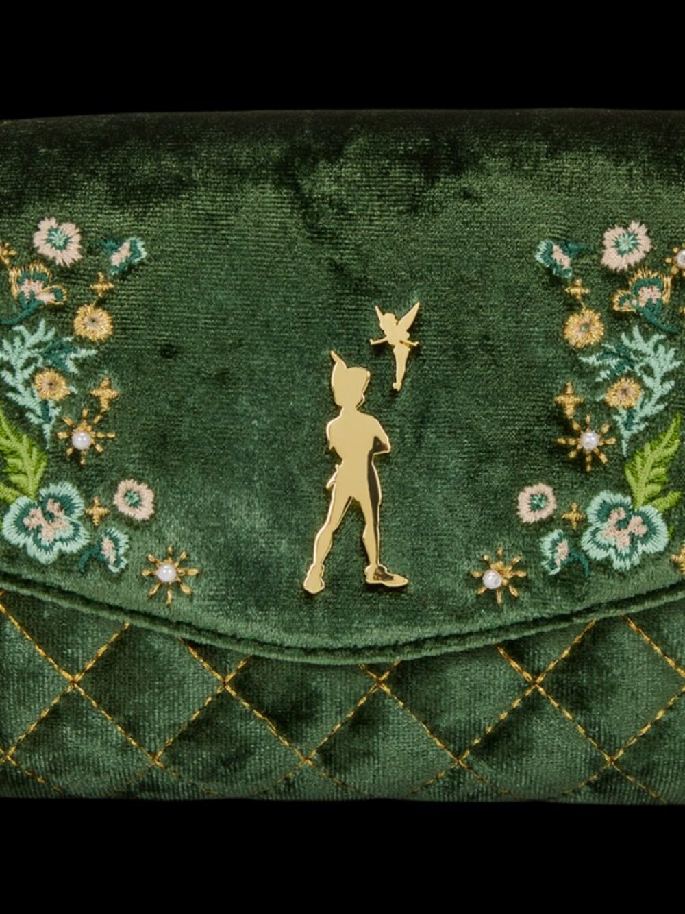 Loungefly Disney Peter Pan Wallet Quilted Velvet Floral Snap And Zip Green New